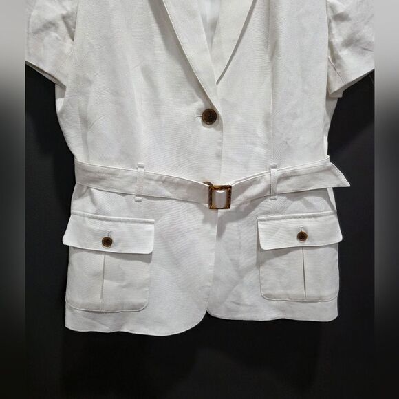 John Meyer Womens White Linen Rayon Short Sleeve Blazer Jacket Size 12 NWOT - Picture 2 of 12